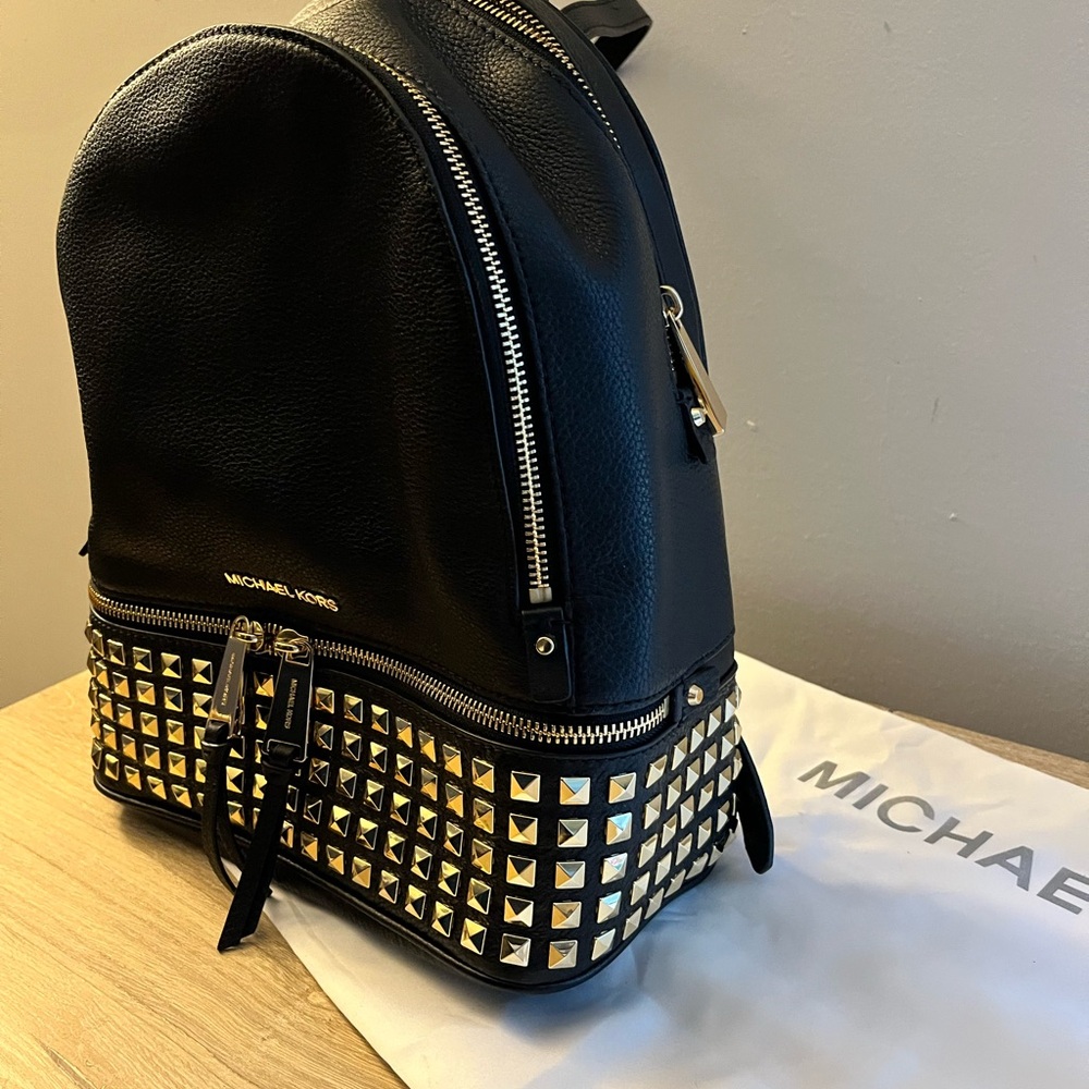 Michael Kors Rhea Medium Black, Gold Studded Backpack